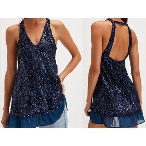 Intimately Free People NEW Navy Sequin Mini Slip Dress Top Party Size XS Revolve